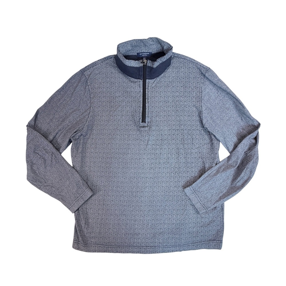Britches Sport Quarter Zip Pullover Mens Large Blue Herringbone Mock Neck Cotton